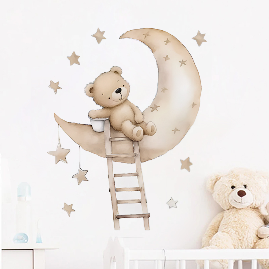 Baby Nursery Boy - Stiker dinding awan bintang beruang lucu