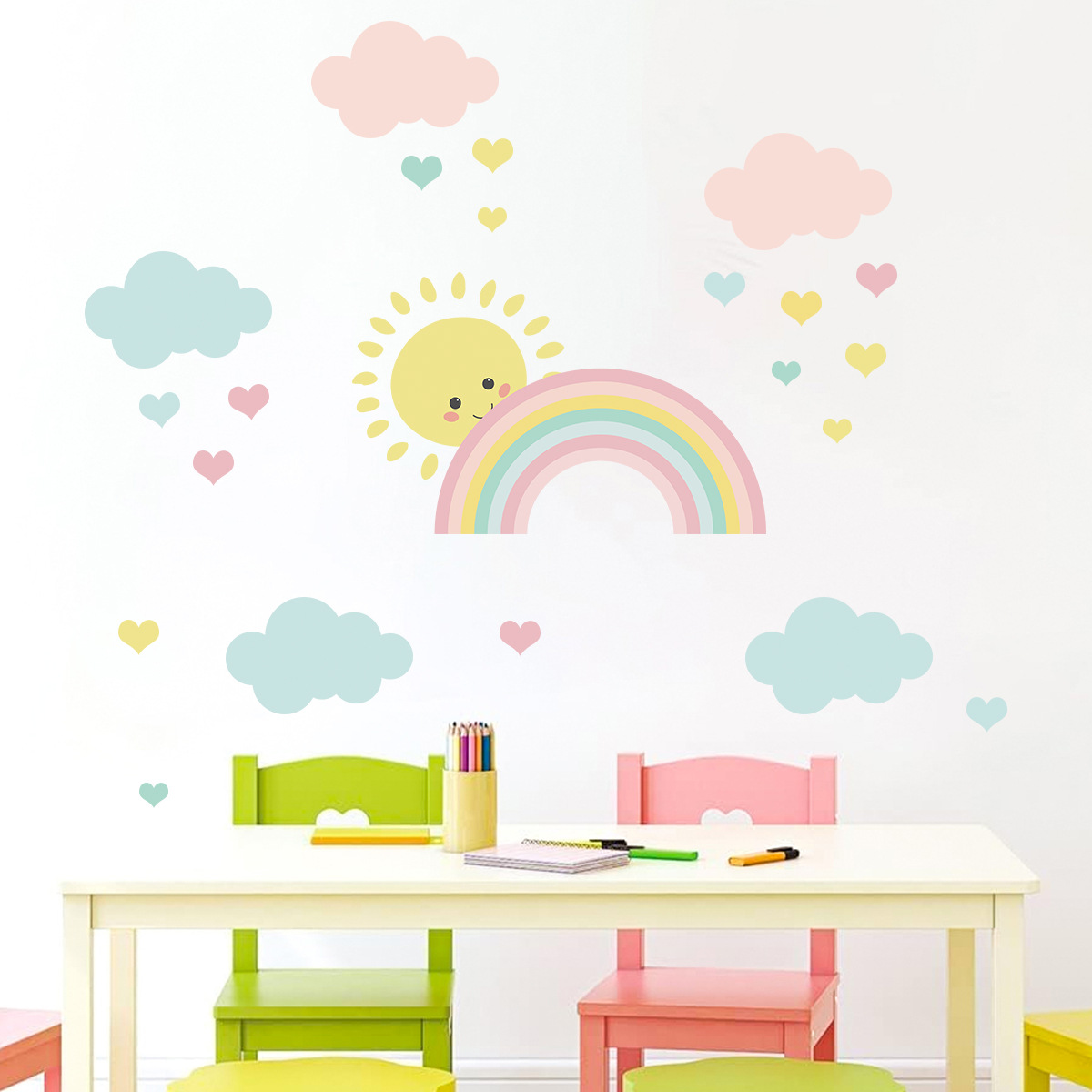 Baby Nursery Boy - Stiker Dinding Awan Pelangi Matahari Kartun