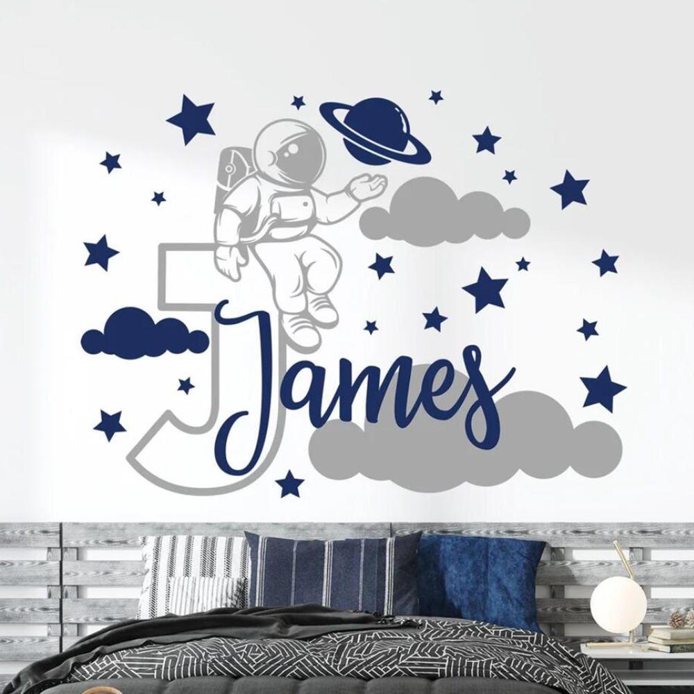 Baby Nursery Boy - Stiker dinding bentuk awan bintang astronot