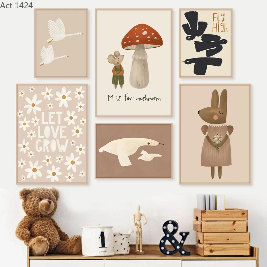 Baby Nursery Frames - Poster Kartun Kelinci, Tikus, Angsa Gaya