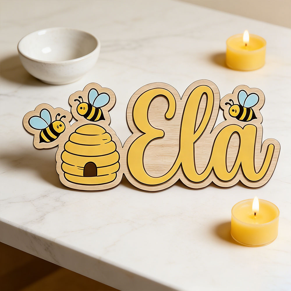 Papan Nama Sarang Lebah Kayu L - Baby Nursery Decor Girl ulasan dan harga