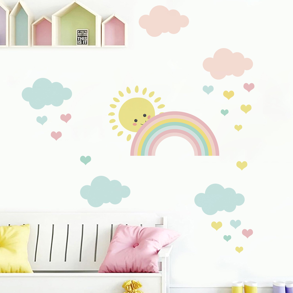 Stiker Dinding Awan Pelangi Ma - Baby Nursery Boy ulasan dan harga